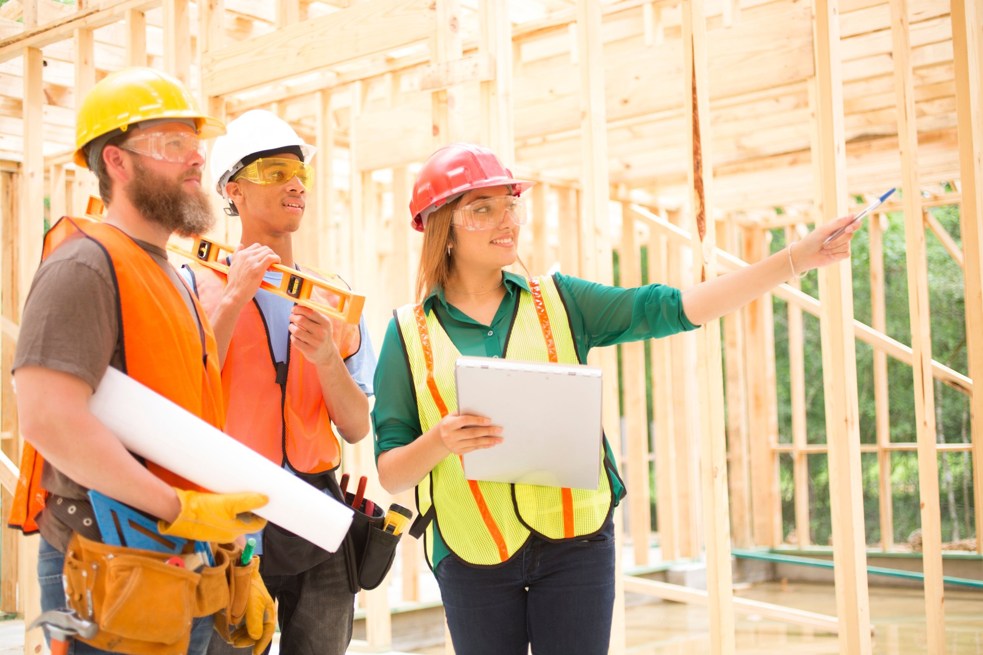 Construction workers in building site.